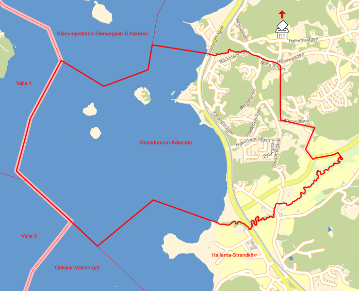 Karta över Strandnorum-Kåkenäs