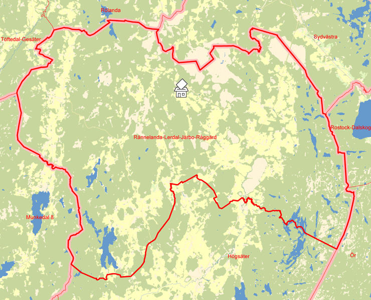 Karta över Rännelanda-Lerdal-Järbo-Råggärd