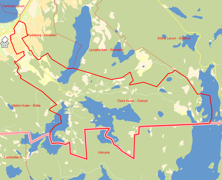 Karta över Östra Hulan - Öxeryd