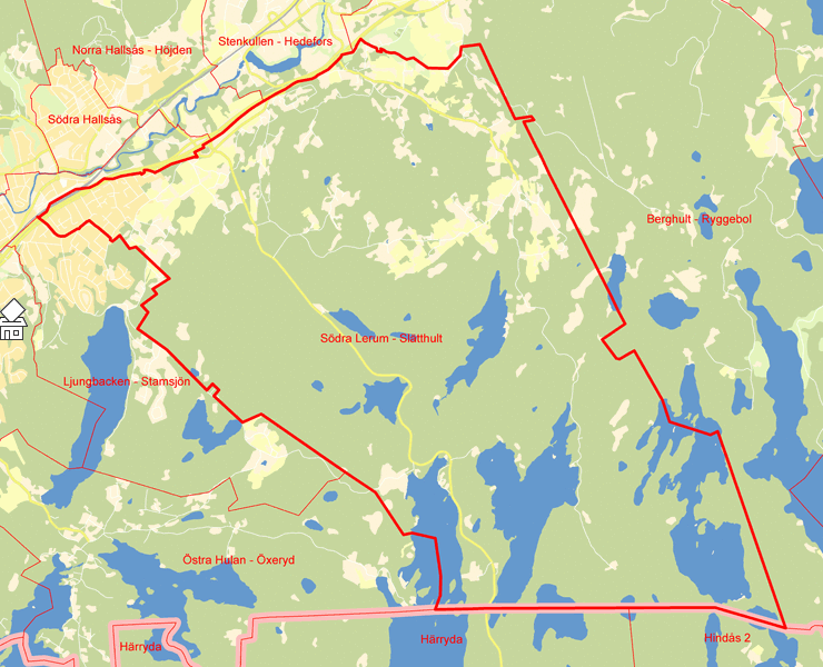 Karta över Södra Lerum - Slätthult