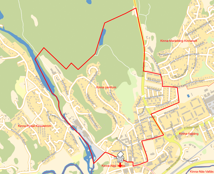 Karta över Kinna centrum