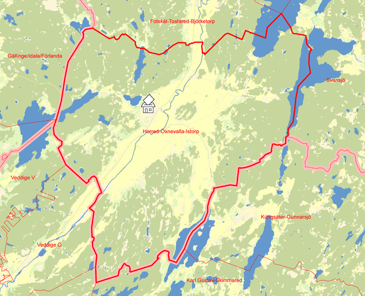 Karta över Horred-Öxnevalla-Istorp