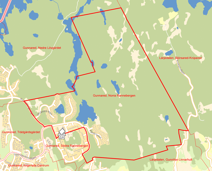 Karta över Gunnared, Norra Rannebergen