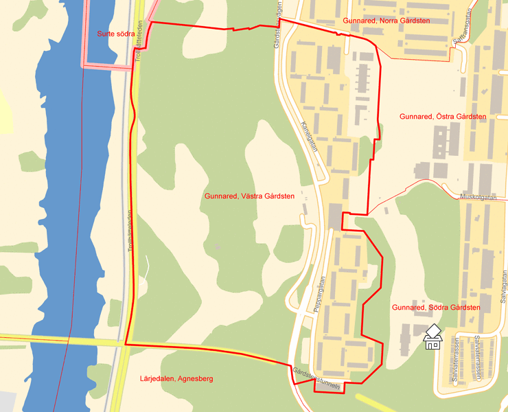 Karta över Gunnared, Västra Gårdsten