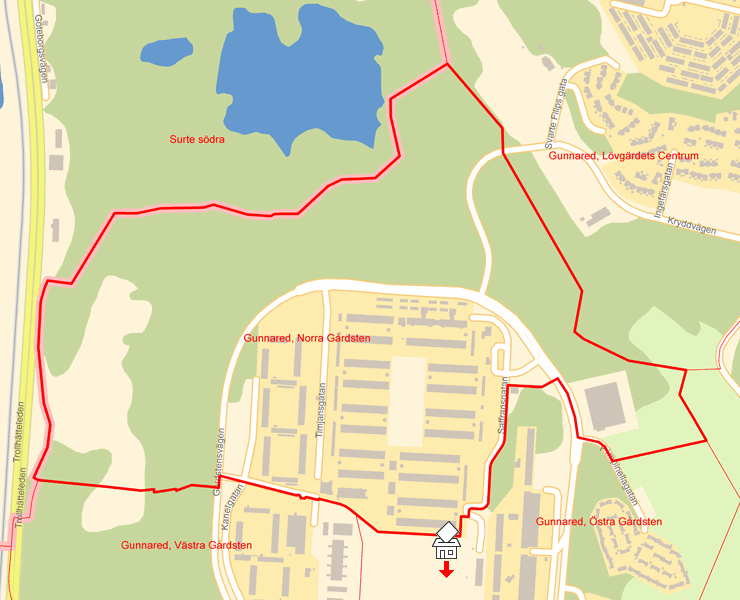 Karta över Gunnared, Norra Gårdsten