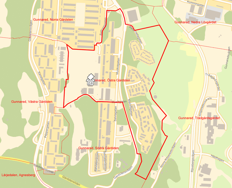 Karta över Gunnared, Östra Gårdsten