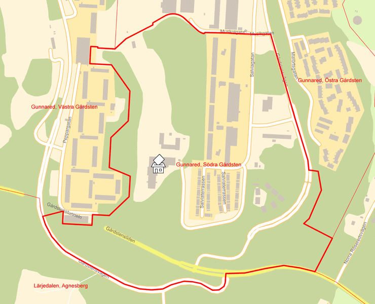 Karta över Gunnared, Södra Gårdsten