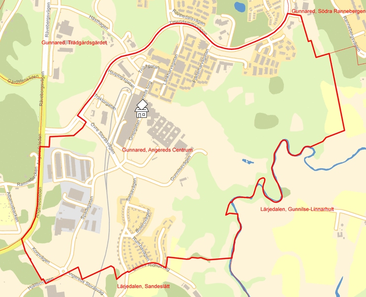 Karta över Gunnared, Angereds Centrum