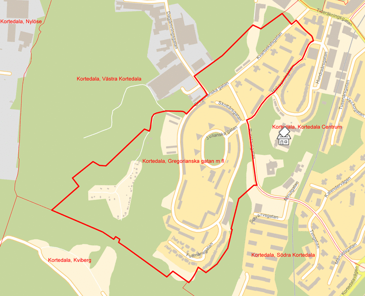 Karta över Kortedala, Gregorianska gatan m fl