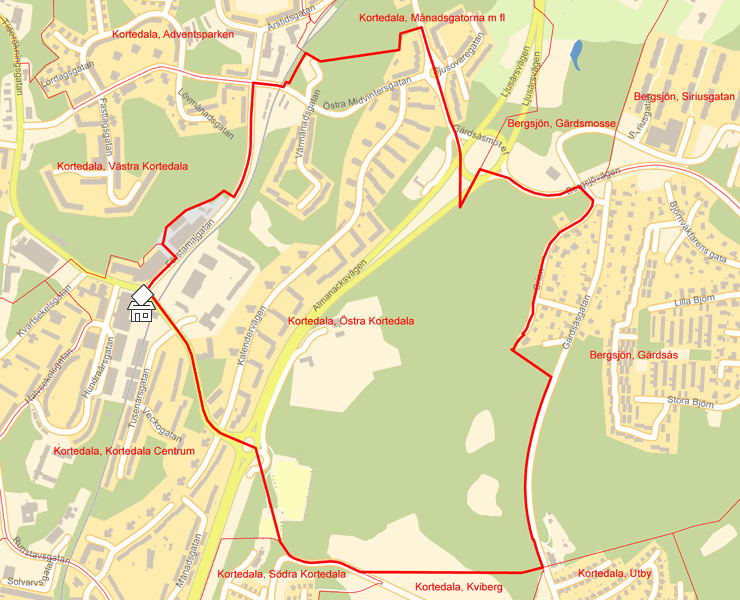 Karta över Kortedala, Östra Kortedala