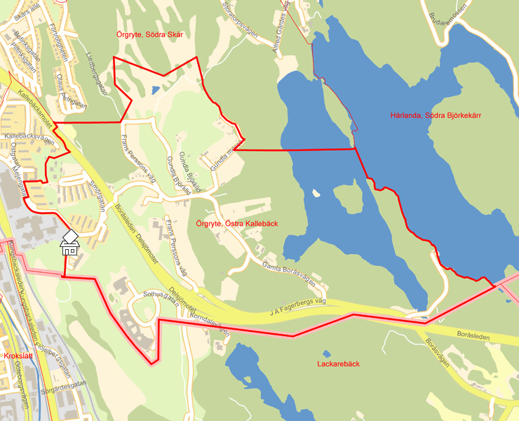 Karta över Örgryte, Östra Kallebäck