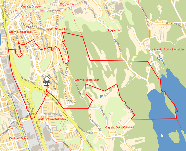 Karta över Örgryte, Södra Skår