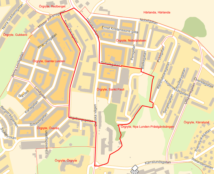 Karta över Örgryte, Sankt Pauli