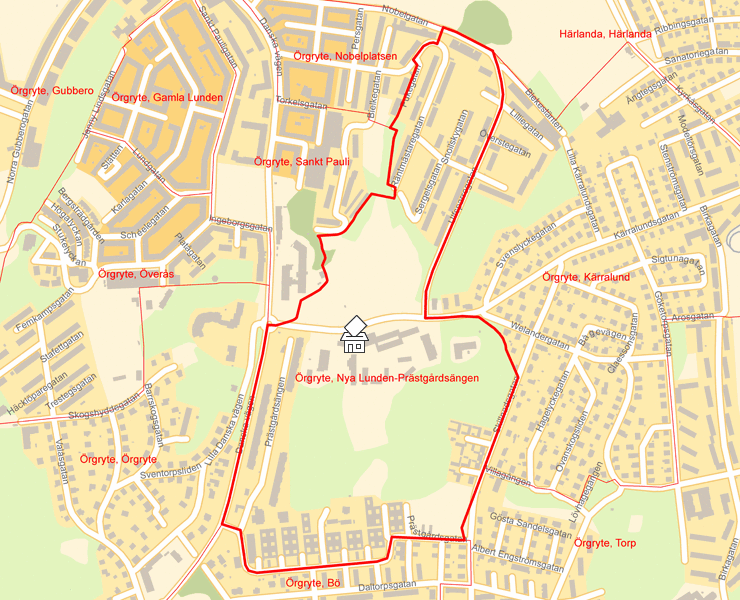 Karta över Örgryte, Nya Lunden-Prästgårdsängen