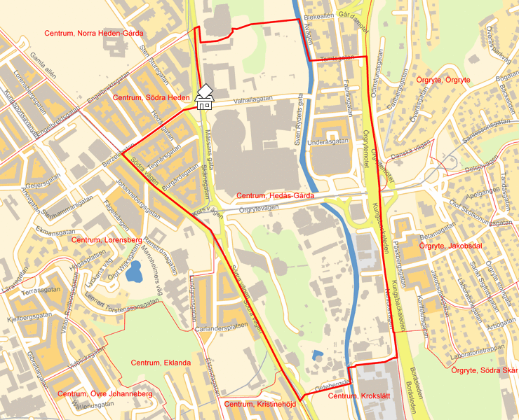 Karta över Centrum, Hedås-Gårda