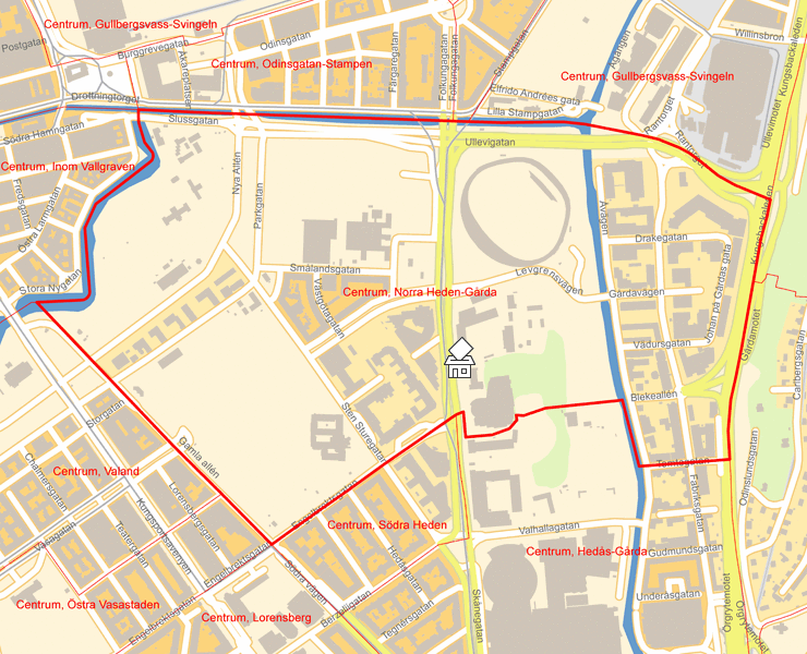 Karta över Centrum, Norra Heden-Gårda