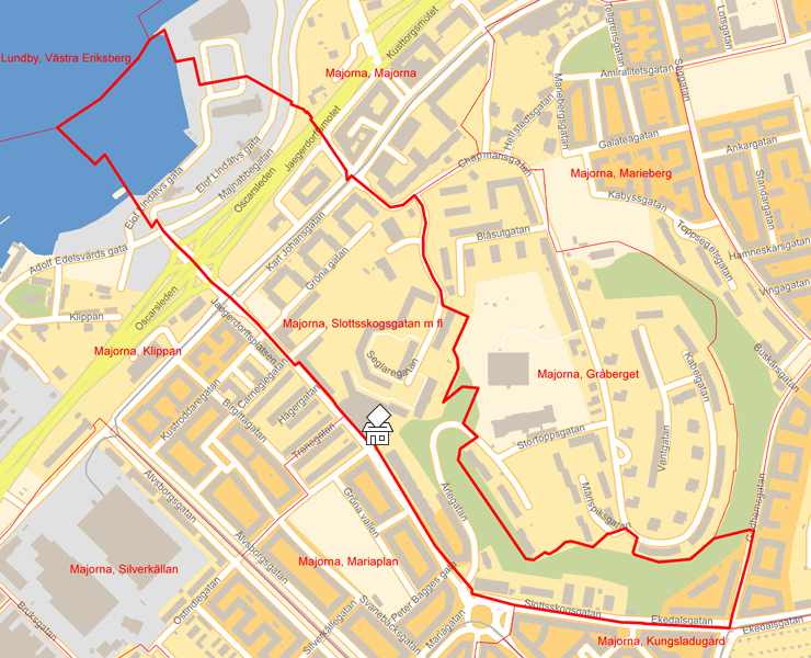 Karta över Majorna, Slottsskogsgatan m fl