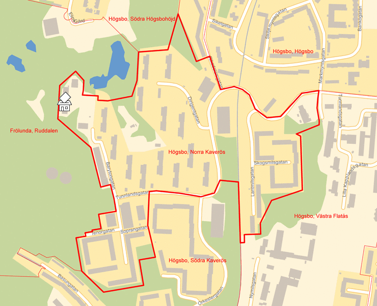Karta över Högsbo, Norra Kaverös