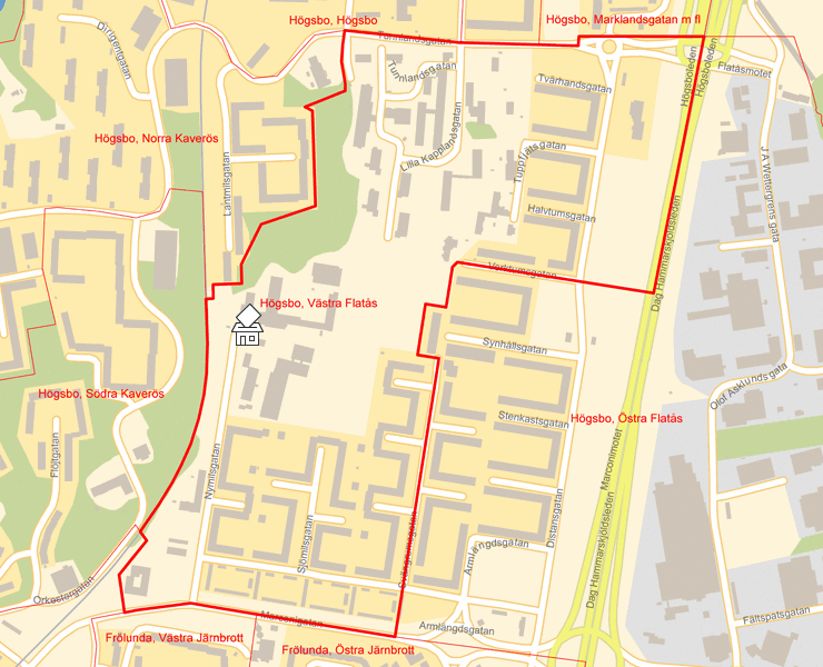Karta över Högsbo, Västra Flatås