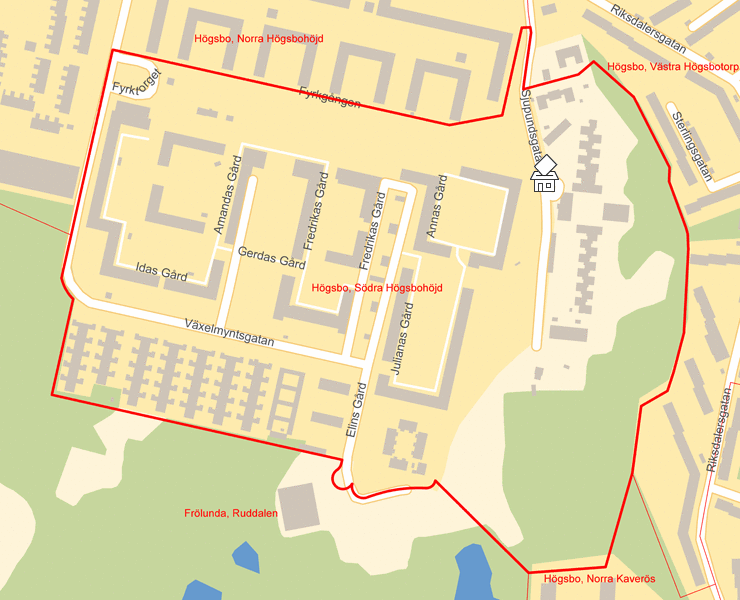 Karta över Högsbo, Södra Högsbohöjd