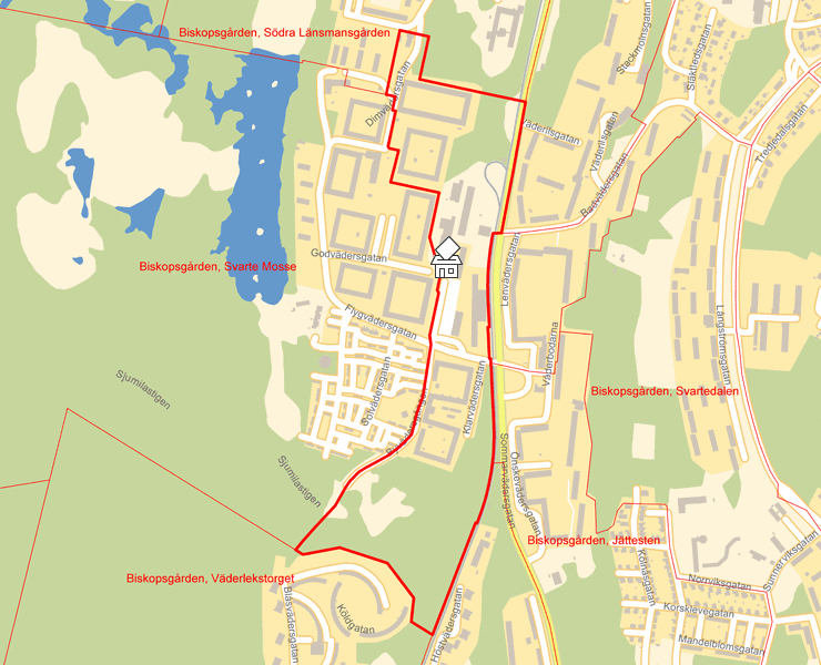 Karta över Biskopsgården, Norra Biskopsgården