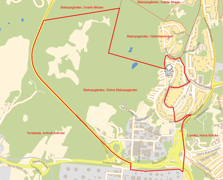 Karta över Biskopsgården, Södra Biskopsgården