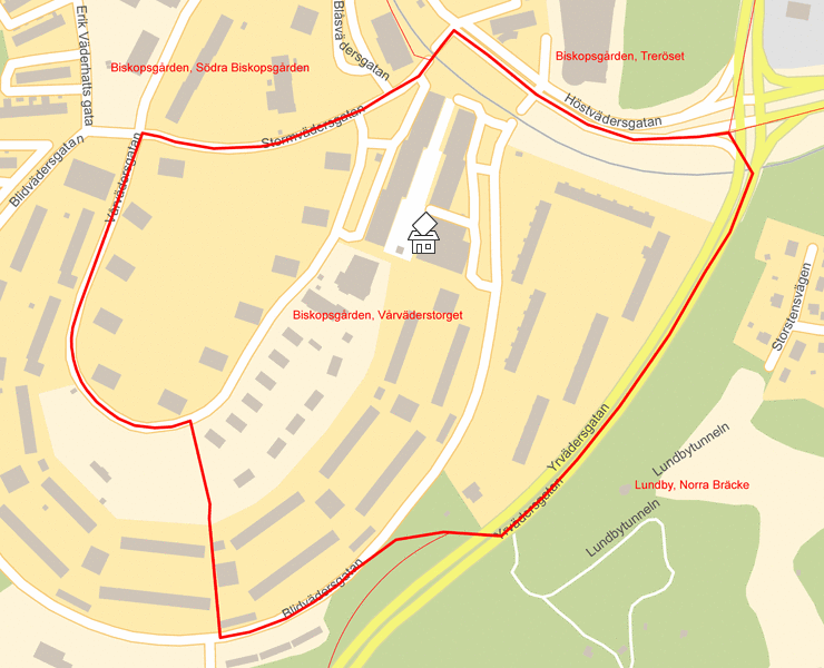 Karta över Biskopsgården, Vårväderstorget