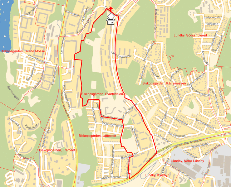 Karta över Biskopsgården, Svartedalen