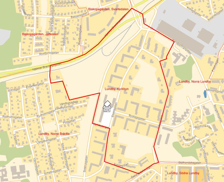 Karta över Lundby, Kyrkbyn