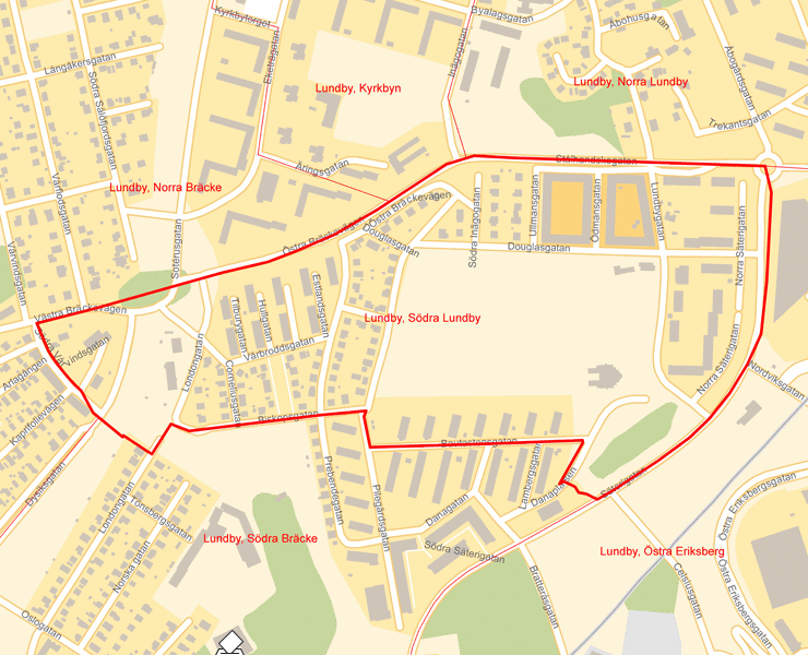 Karta över Lundby, Södra Lundby