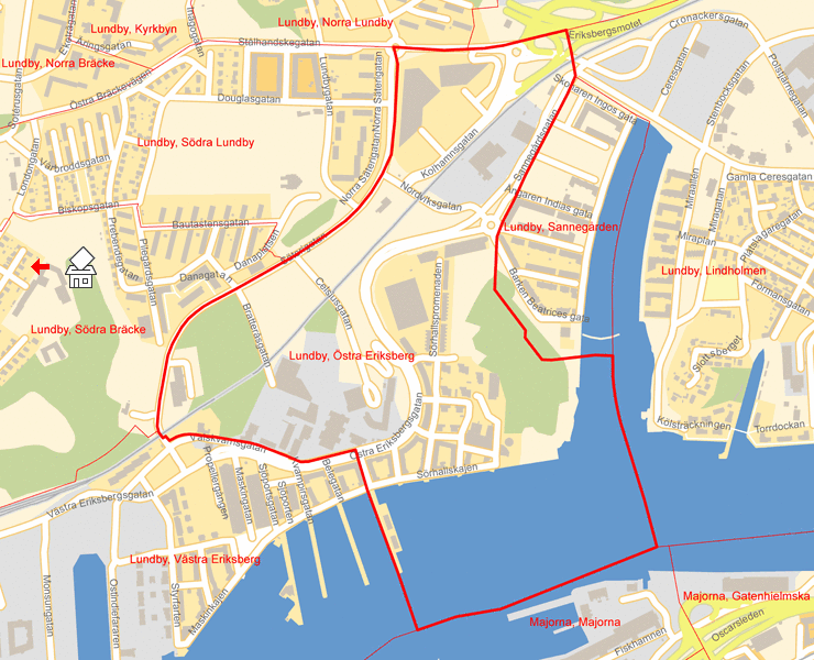 Karta över Lundby, Östra Eriksberg
