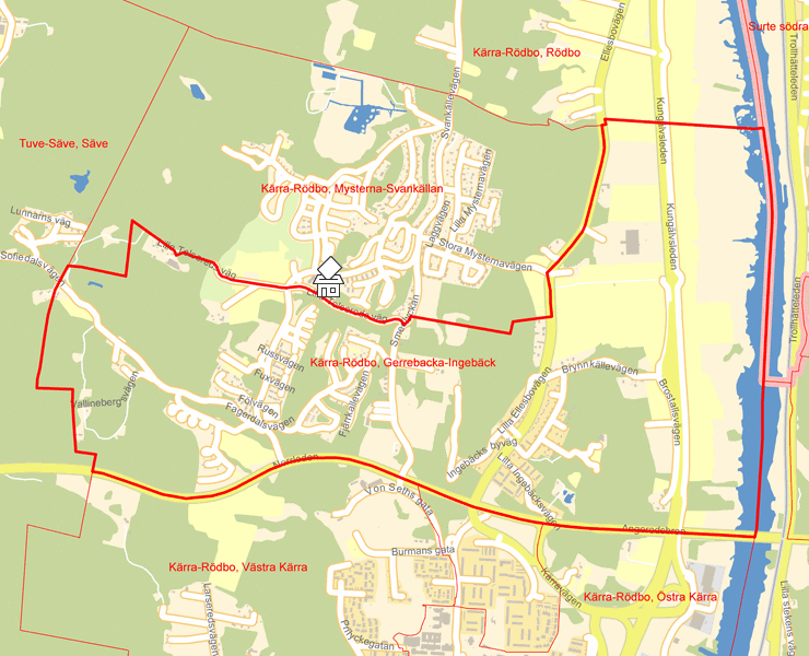 Karta över Kärra-Rödbo, Gerrebacka-Ingebäck