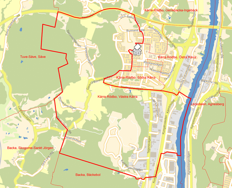 Karta över Kärra-Rödbo, Västra Kärra