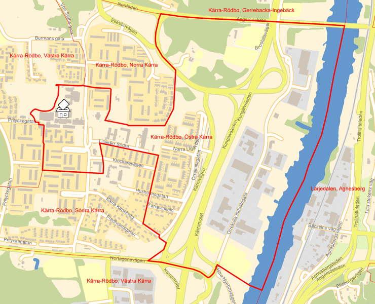 Karta över Kärra-Rödbo, Östra Kärra