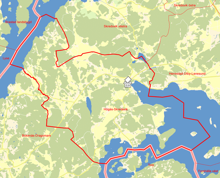 Karta över Högås-Skredsvik