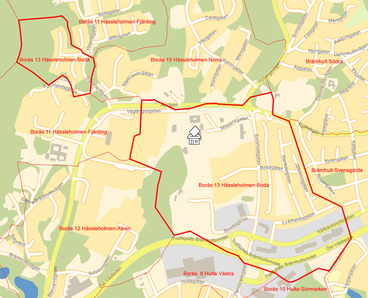 Karta över Borås 13 Hässleholmen-Boda