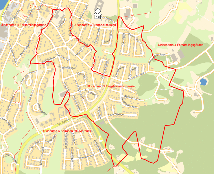 Karta över Ulricehamn 5 Tingsholmsgymnasiet
