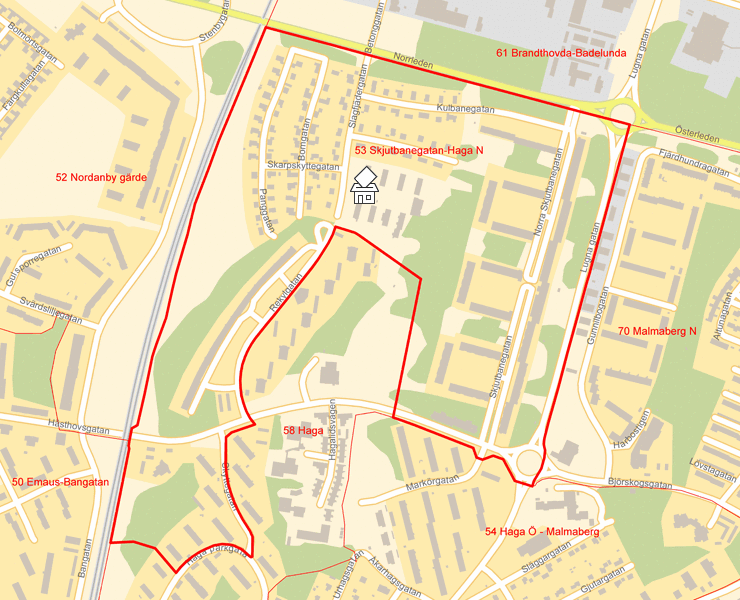 Karta över 53 Skjutbanegatan-Haga N