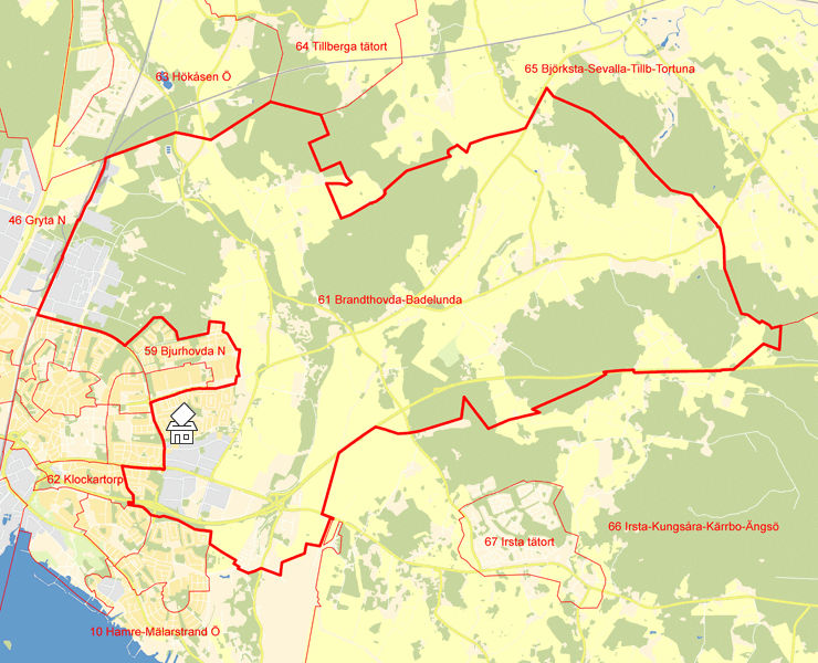 Karta över 61 Brandthovda-Badelunda