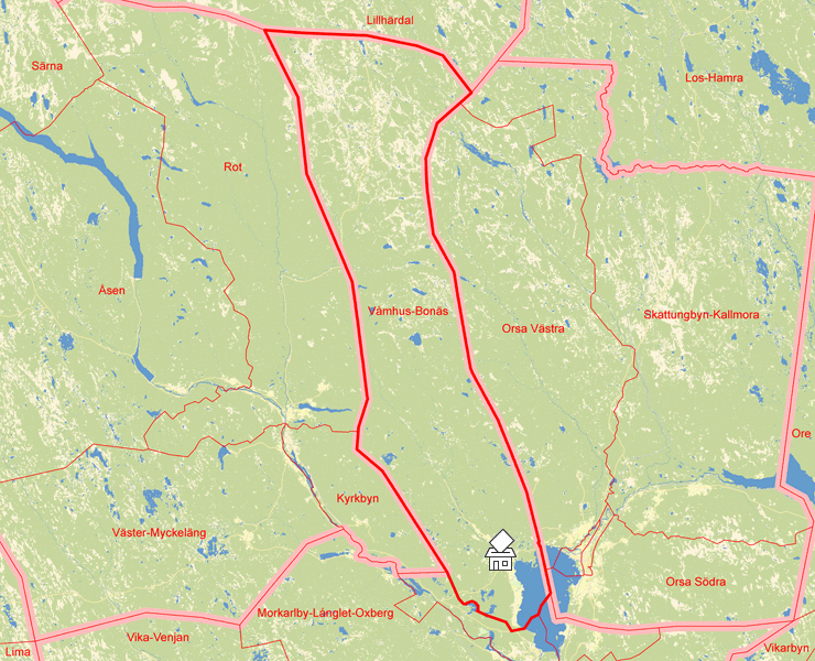 Karta över Våmhus-Bonäs