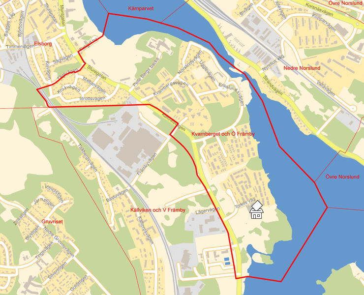 Karta över Kvarnberget och Ö Främby