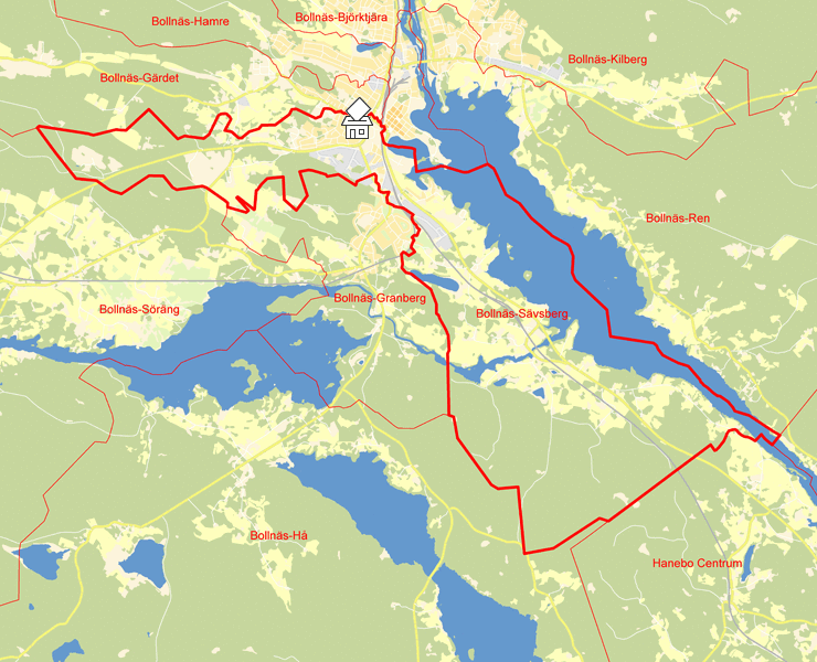 Karta över Bollnäs-Sävsberg