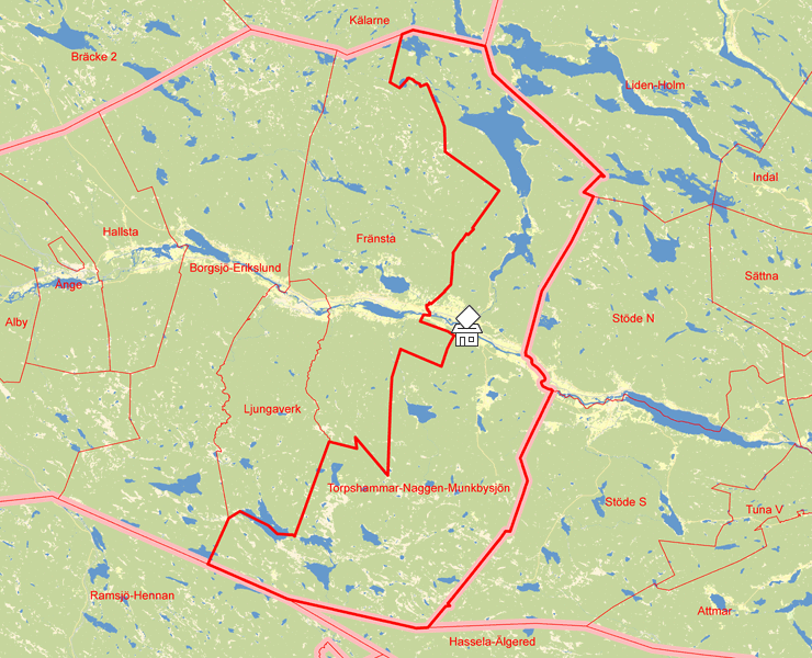 Karta över Torpshammar-Naggen-Munkbysjön