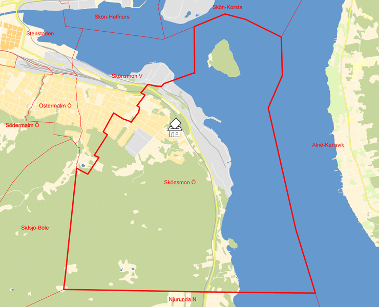 Karta över Skönsmon Ö