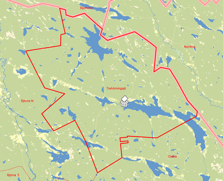 Karta över Trehörningsjö
