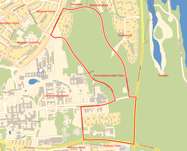 Karta över Universitetsområdet Östra