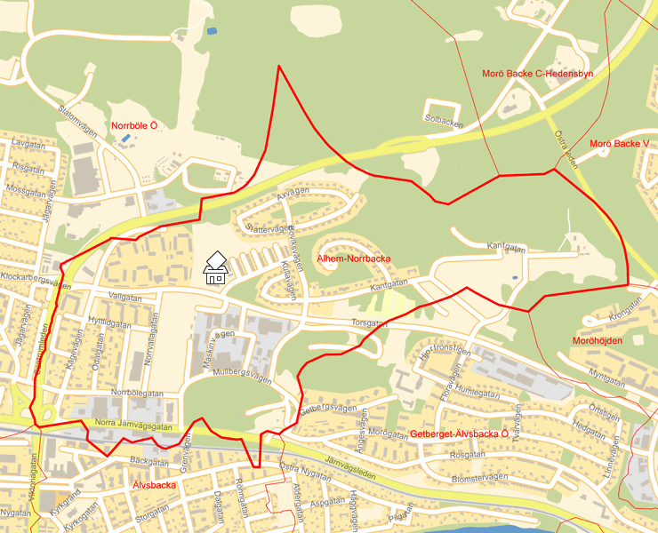 Karta över Alhem-Norrbacka