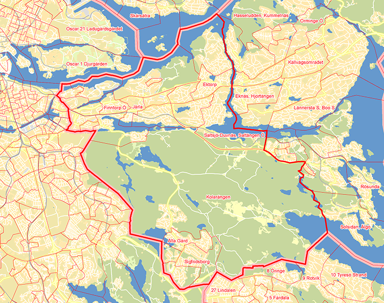 Karta över Nacka Västra