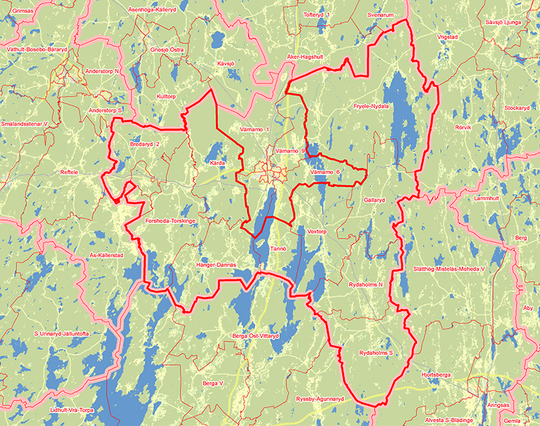 Karta över Värnamo övriga orter