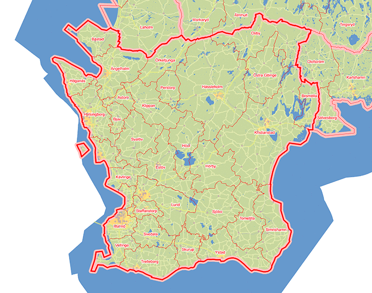 Karta över Skåne län